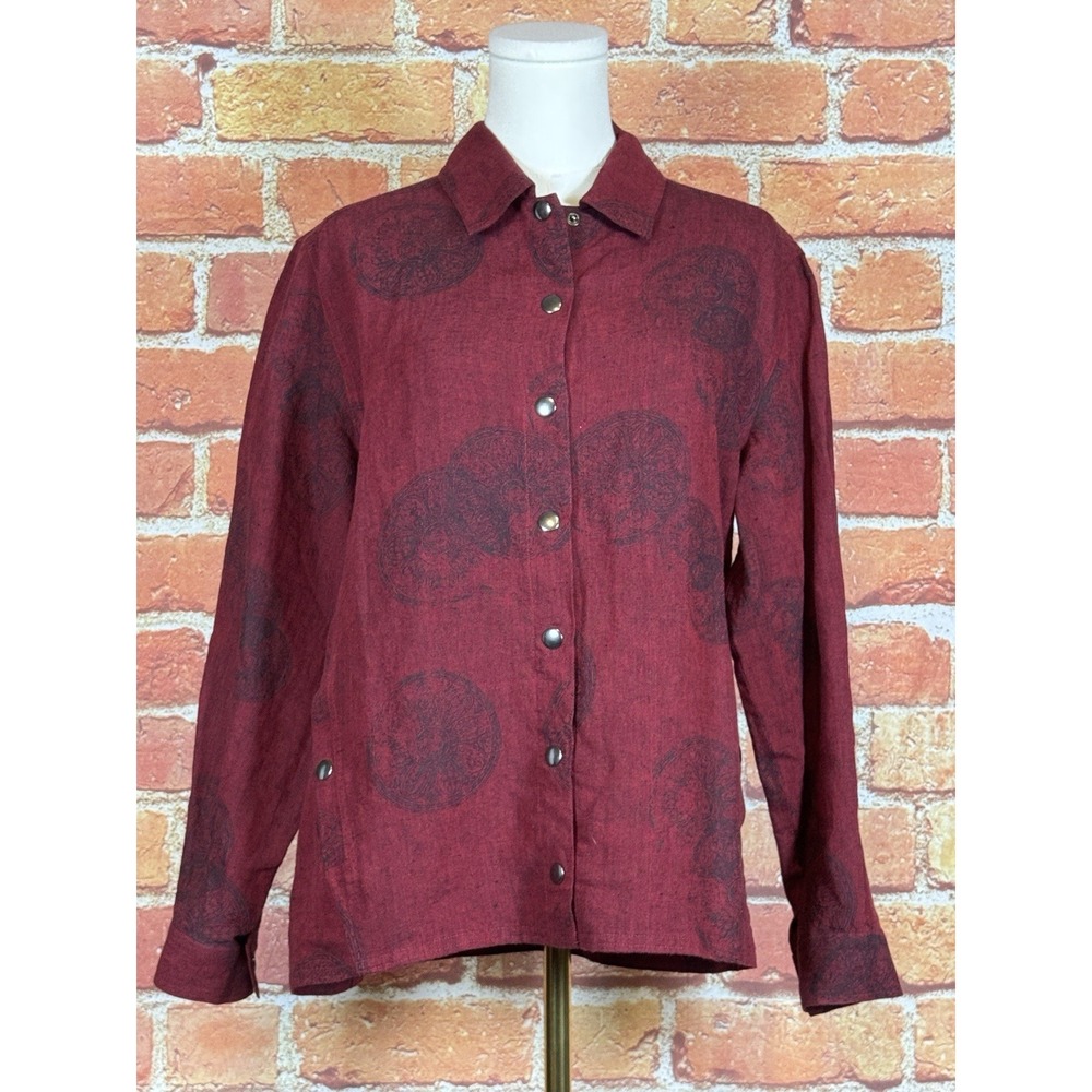Chico's Design Women's 100% Linen Snap Button Front Shirt Jacket Size 1 (US 8)
